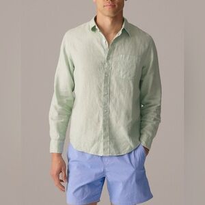 J. Crew Mint Green Casual Button Down Shirt 100% linen size XL Business Casual